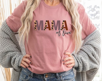 Mama of Five Leopard Print T-Shirt