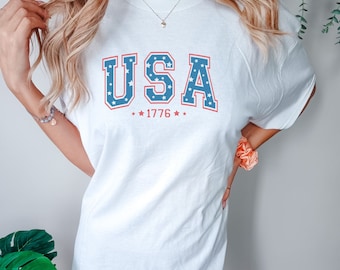 Retro USA Comfort Colors T-Shirt, Patriotic 4th of July Tee