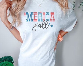 Retro 'Merica Y'all Comfort Colors Tee, 4th of July Shirt