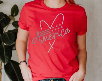 Retro 4th of July T-Shirt: Heart American Flag Design