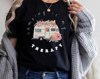 Floral Camping Therapy Shirt - Boho RV Camper Tee