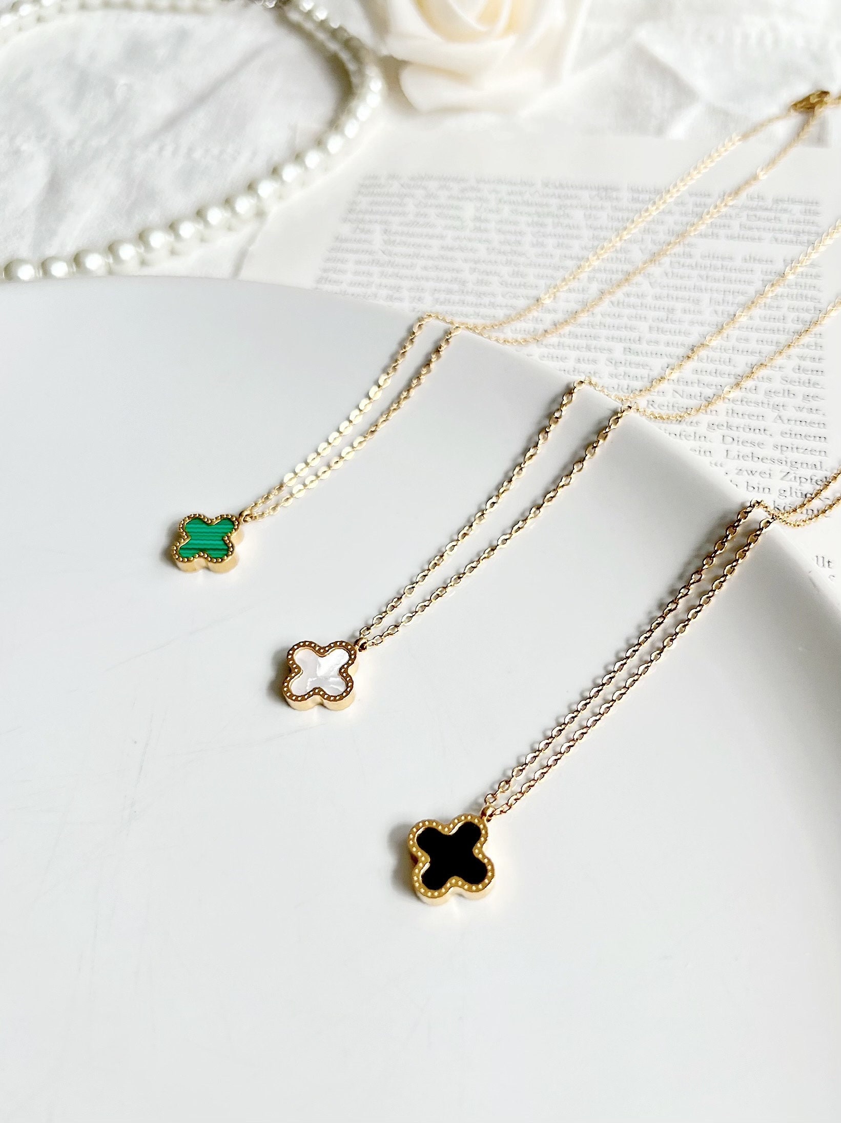 18K Gold Plated Necklace | Four Leaf Clover | Double Sided | High Quality |  Single Clover , St. Patrick's Necklace