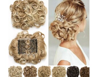 Curly Clip In Chignon Bun Updo Hair Extension Wedding Formal