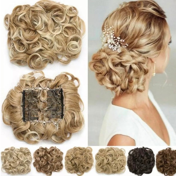 Curly Clip In Chignon Bun Updo Hair Extension Wedding Formal