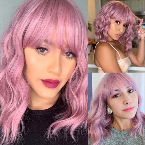 Pastel Purple Pink Wavy Wig Short Bob Shoulder Length 12” Cosplay Hair Cute Kawaii Girly Glueless Synthetic