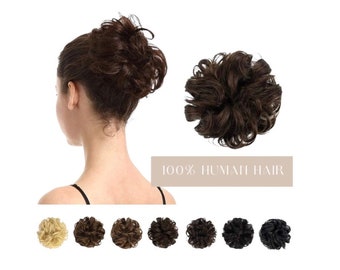 100% Human Hair Piece Chignon Bun Messy Real Extensions Natural Brown Hair Bun Hairpieces For Women/Kids Formal Every Day