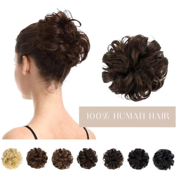 100% Human Hair Piece Chignon Bun Messy Real Extensions Natural Brown Hair Bun Hairpieces For Women/Kids Formal Every Day