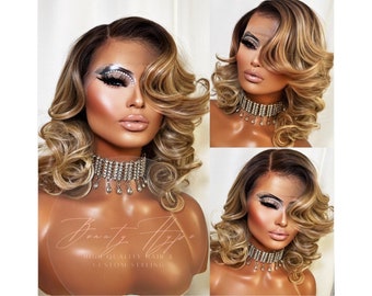 HD Schweizer Lace Front Perücke Melt Handgebundene 13X6 Frontal Freier Teil Blond Brünett Swirl Kurze Lockige Bob Glam Babyhaare Natürliches Haar