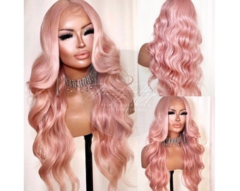 Plucked Hairline Light Baby Pink Body Wave Wig Wavy Cosplay Hair Ready to Wear HD Lace Front