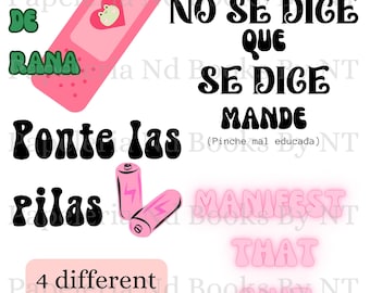 4 mexikanische Sprüche png, Dichos latinos, spanische Zitate, Sublimation, Tassenaufkleber, LKW-Aufkleber, Aufkleberdesigns, Sana Sana Colita de Rana Mex