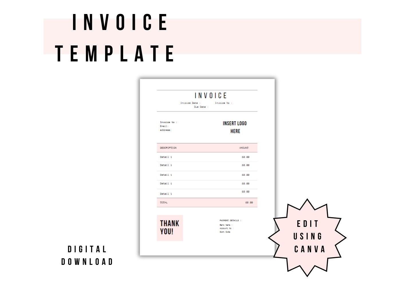 Invoice Template Pink Invoice Template Small Business Etsy Invoice Template Pink Invoice Template Small Business Etsy