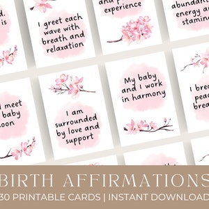 30 Tarjetas de Afirmación de Nacimiento Imprimibles / Flor de Cerezo / Descarga Instantánea / Tarjetas de Nacimiento Positivas / Tarjetas de Hipnoparto / PDF Imprimible