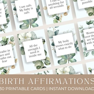 Cartes d'affirmation de la naissance | 30 affirmations de naissance imprimables | Téléchargement instantané | Cartes d'accouchement hypnotique | PDF imprimable | Cadeau baby shower