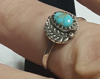Turquoise minimalist ring  925 size7.5 hand made from Black Hills,SD