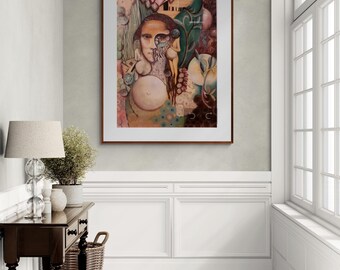 Handmade Surreal Mona Lisa Painting: Abstract Modern Art by Richard Singleton