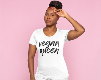Koszulka damska Vegan Queen Fit - kolor biały, czarny, szary, jagodowy róż, niebieski - bawełna organiczna