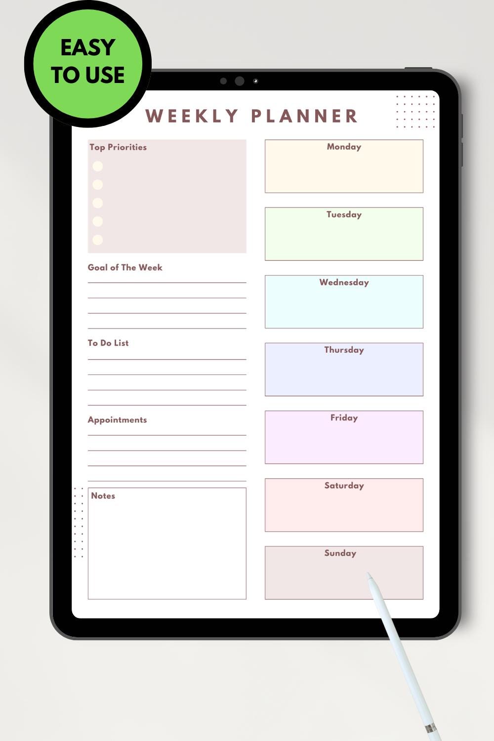 Simple Weekly Planner – Printable PDF Download, Minimal Layout, Easy ...