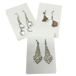 3 Pair - Elegant Dangle Earrings With Filigree Glass & Crystal Elements