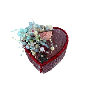 Handcrafted Fabric Covered Heart Shaped Trinket Box with Embellished Lid