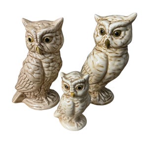 Vintage 1970&#39;s Ceramic Owl Family Figurines Hand Painted