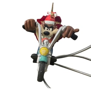 Taz Santa on a Motorcycle Christmas Ornament Vintage 1998 Warner Brothers