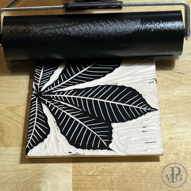 Leaf Pattern Linoleum Chestnut Leaf Original Linocut Print, Forest Linoprint, Nature Themed ...