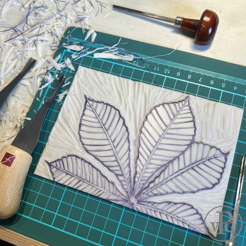Leaf Pattern Linoleum Chestnut Leaf Original Linocut Print, Forest Linoprint, Nature Themed ...