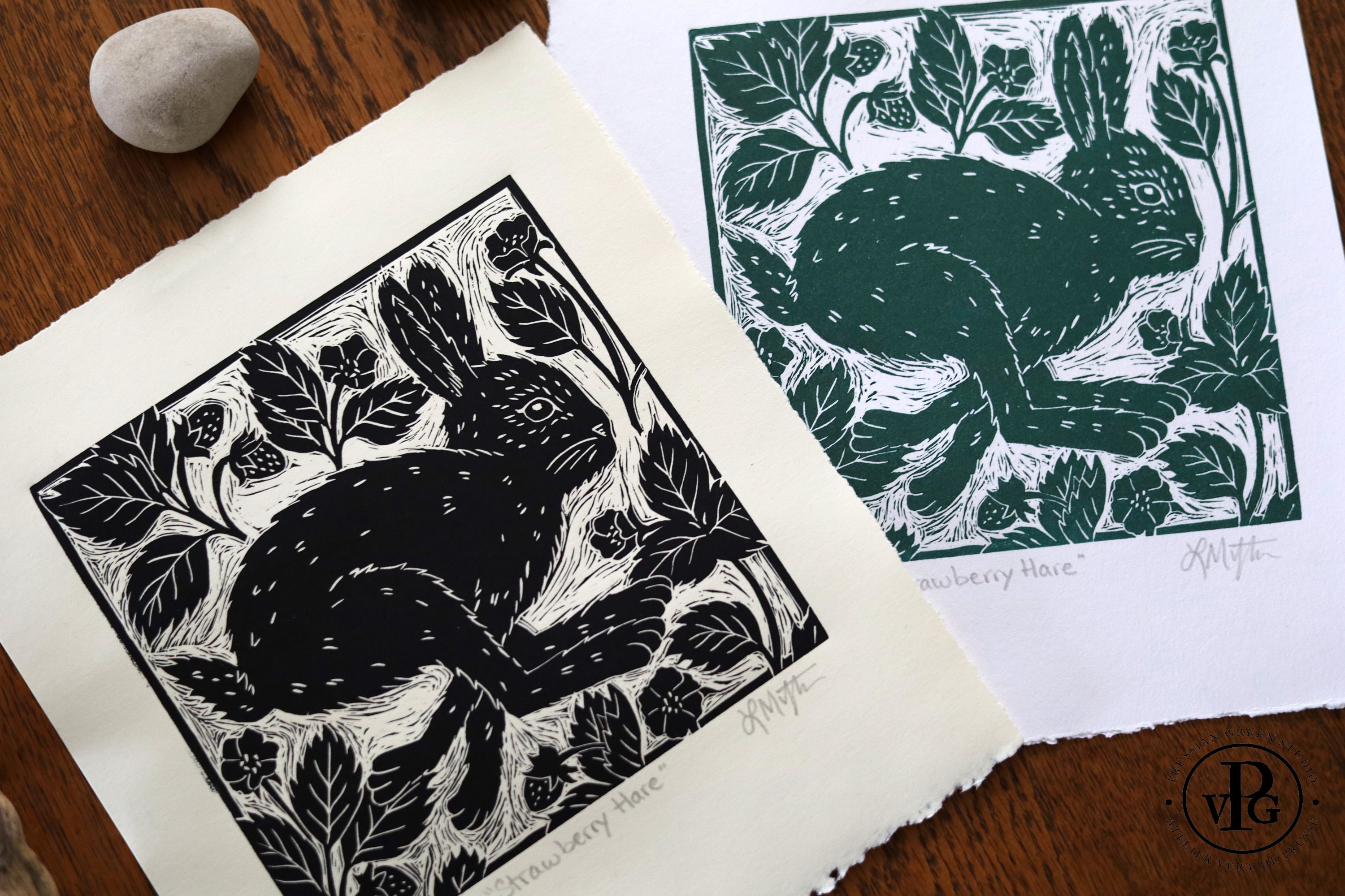 Rabbit Strawberry Original Linocut Print, Woodland Animal Lino Style ...