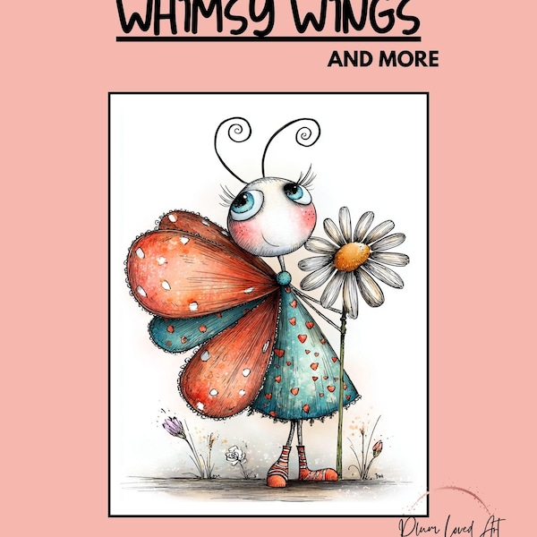 Imágenes digitales Whimsy Wings V1 para artistas en formato PDF y PNG.