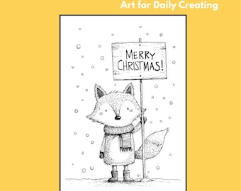 Merry Christmas-doodles bosdieren, digitale afbeeldingen (pdf)