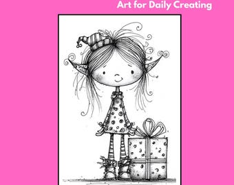 Elves - Plum Daily Doodle Art Line Art Digital Images for Artist PDF AND PNG