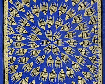 伝統的なマドゥバニ魚の曼荼羅絵画（額装なし）