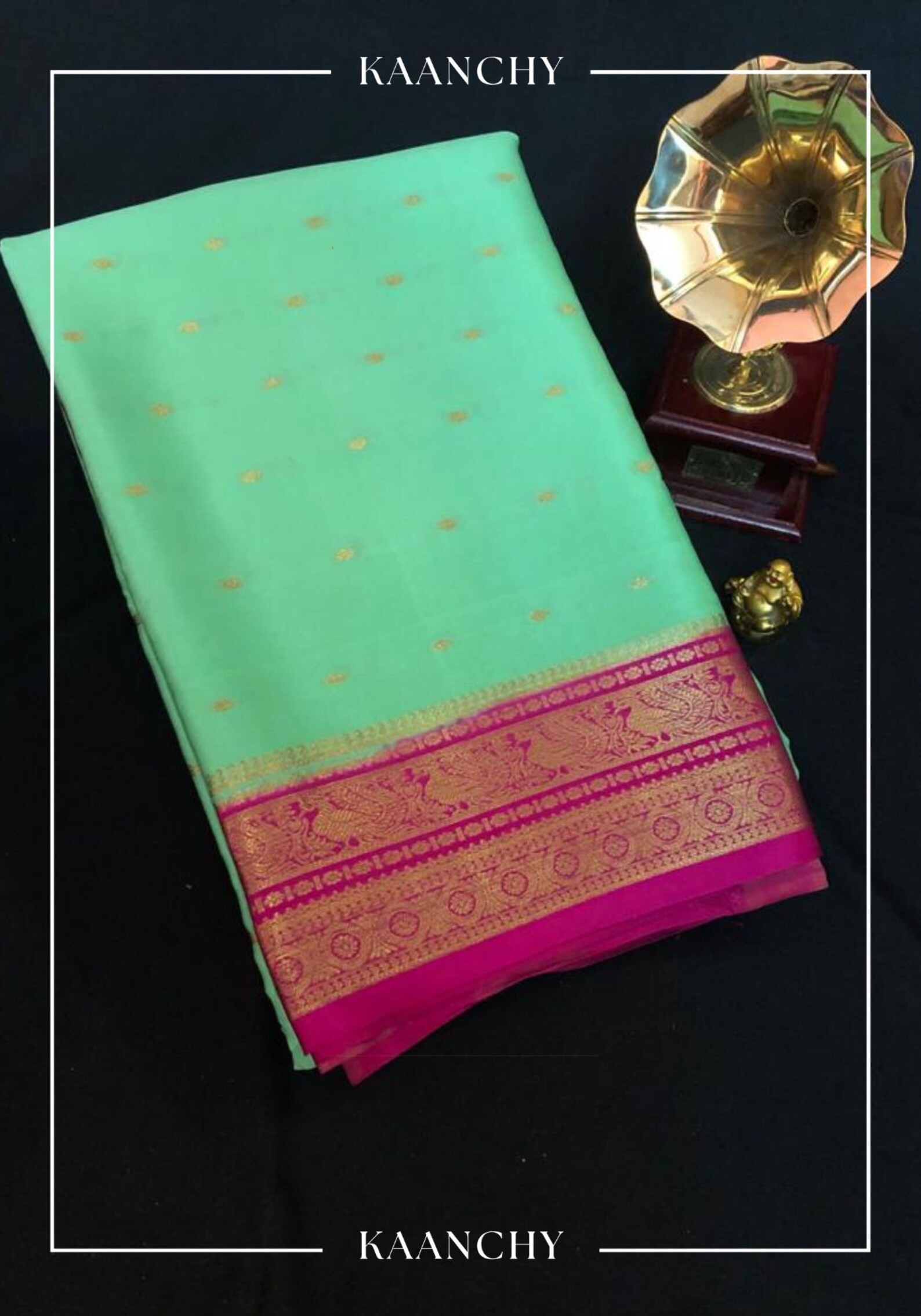 Pink Semi Mysore Silk Saree with Bottle Green Blouse