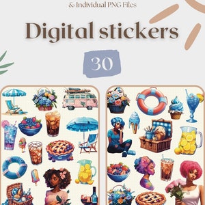 Summer stickers | Digital planner stickers | Black girl stickers | Goodnotes stickers | Precropped stickers|African American|Ai stickers