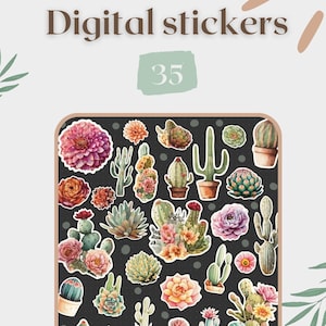 Adesivi vegetali / Adesivi Goodnotes / Pianificatore digitale / Pacchetto adesivi succulenti / Adesivi pre ritagliati / Adesivi digitali Cactus per GoodNotes