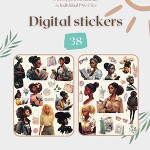 Digital planner stickers | Black girl stickers | Goodnotes stickers | Girl power stickers | Precropped stickers|African American|Ai stickers