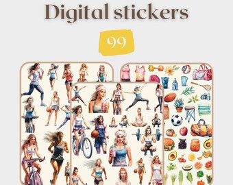 Fitness digital stickers, Sport stickers, Goodnotes stickers digital, Aesthetic stickers