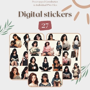 Anime Girl Digital Stickers: Kawaii Planner Stickers for GoodNotes (PNG)