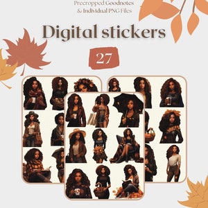 Autumn Girl Clipart, Black girl stickers digital, Goodnotes stickers, African American, Planner stickers, Digital stickers, Fall stickers
