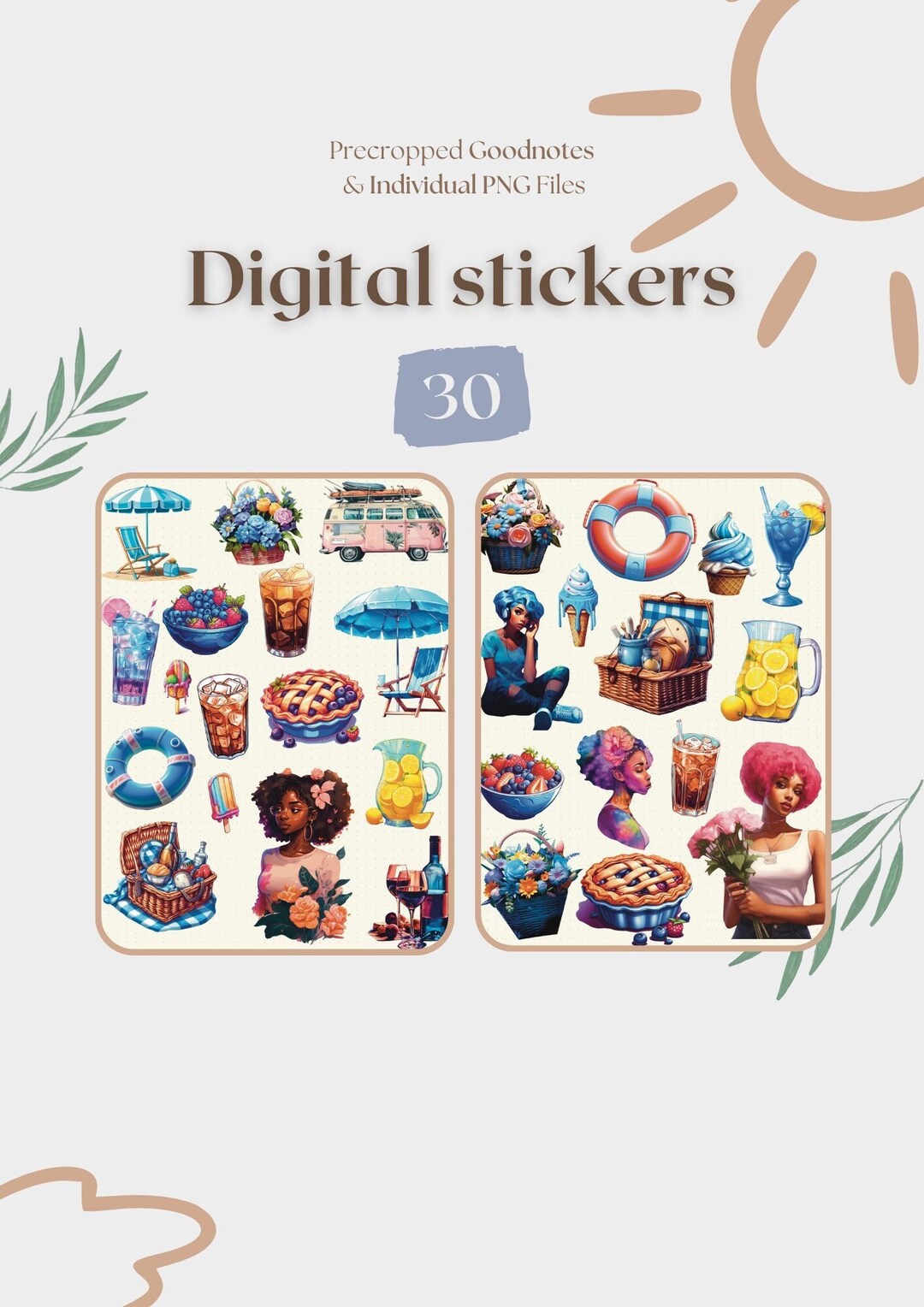 Summer Digital Stickers: Black Girl Goodnotes Planner Stickers ...