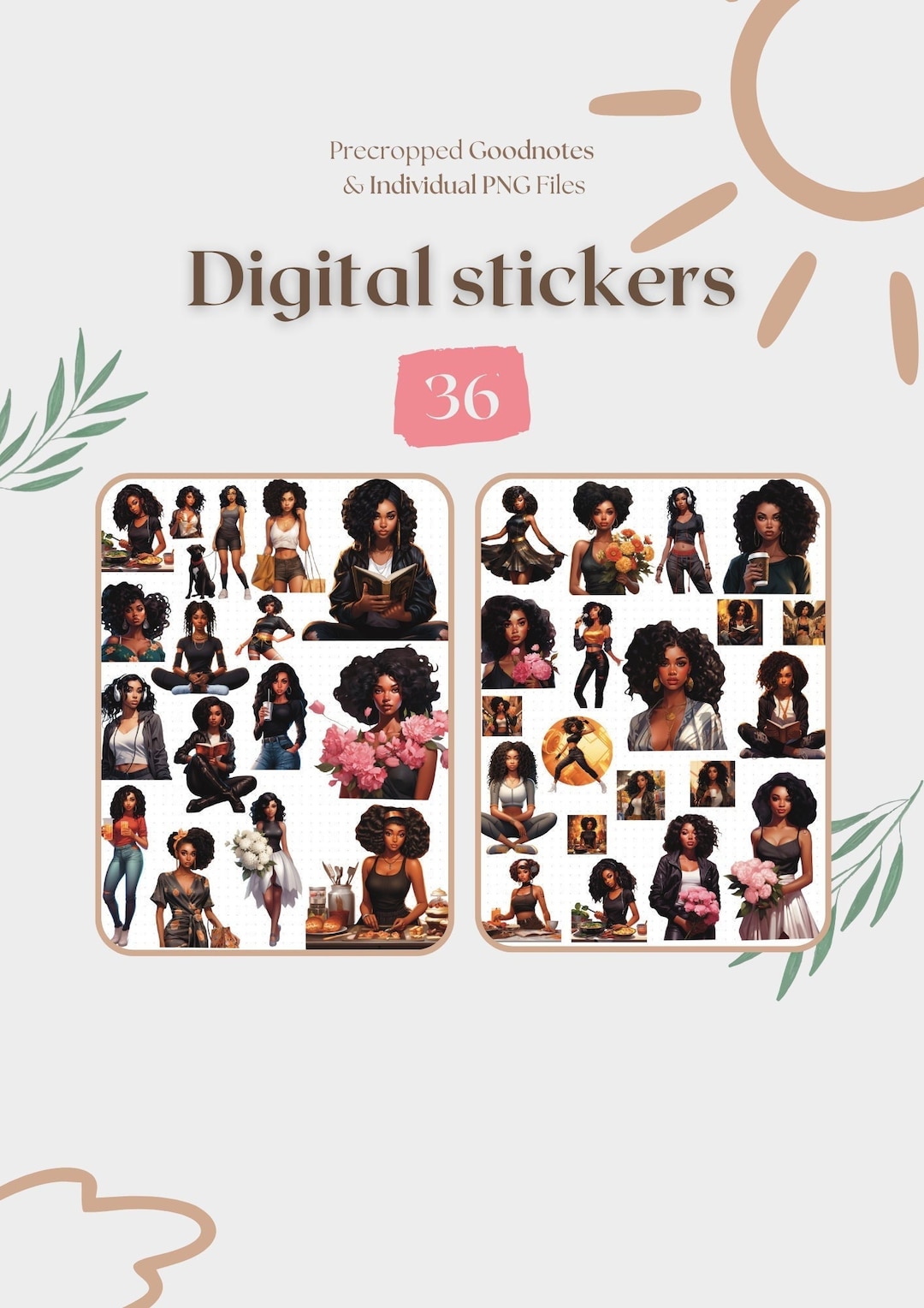 Black Girl Digital Planner Stickers: Boho Goodnotes Stickers (PNG) - Etsy