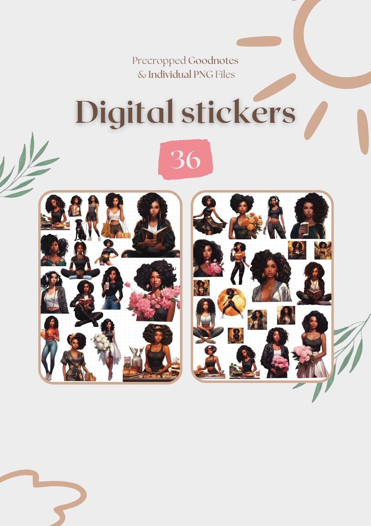 Line Art Lovelies Sticker Kit Sheets - Use these Lovelies for your planner  stickers, notebooks, crafts - African American women stickers