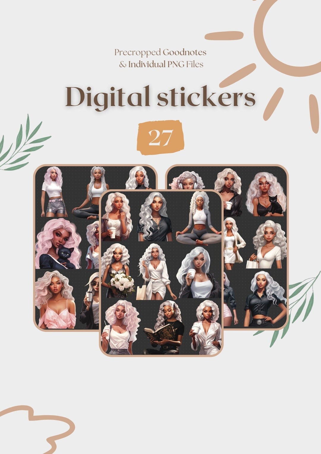 Black Girl Stickers Goodnotes, Digital Stickers, Goodnotes Stickers