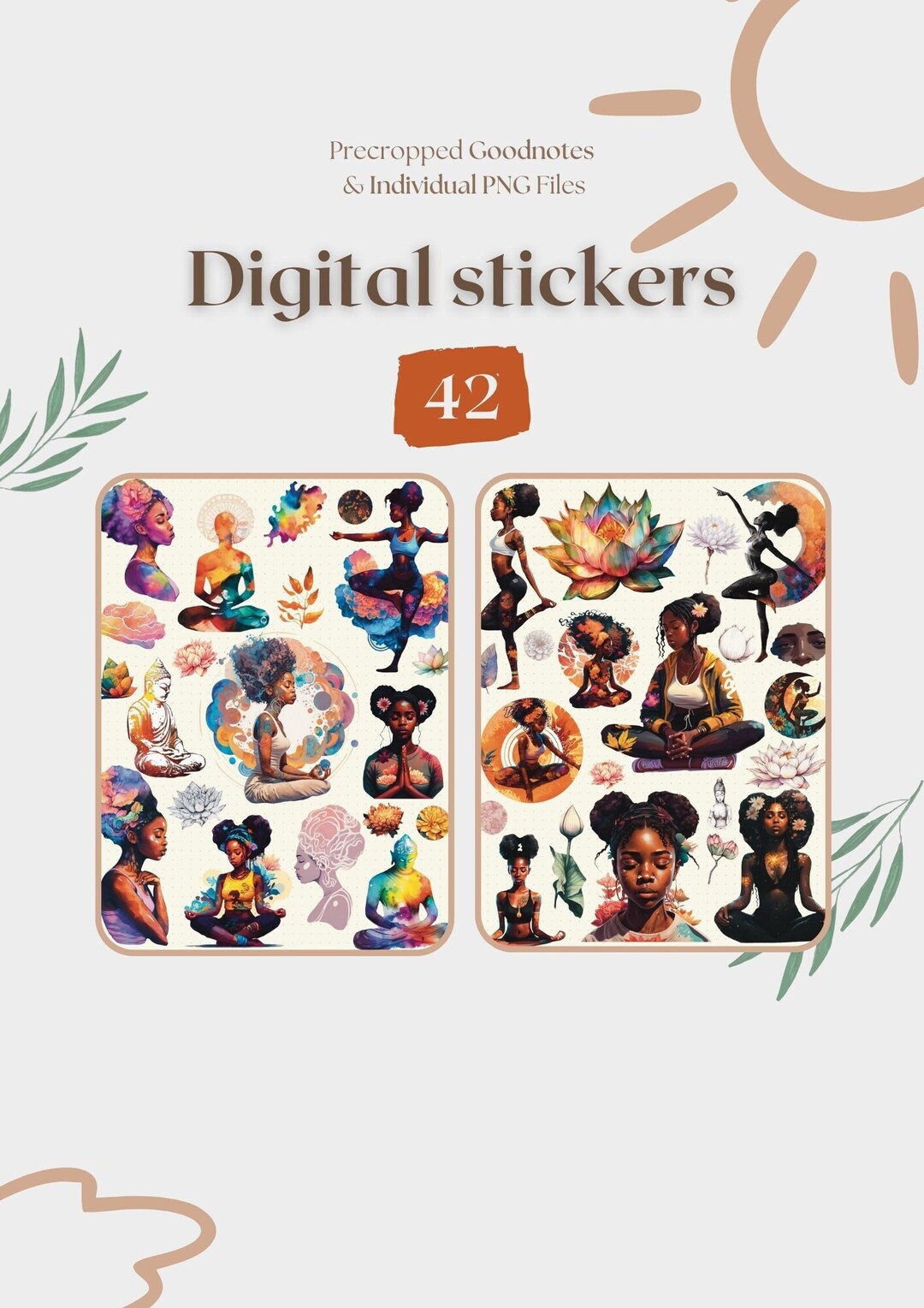 Pilates Women Digital Stickers Black Girl Stickers Goodnotes Stickers ...