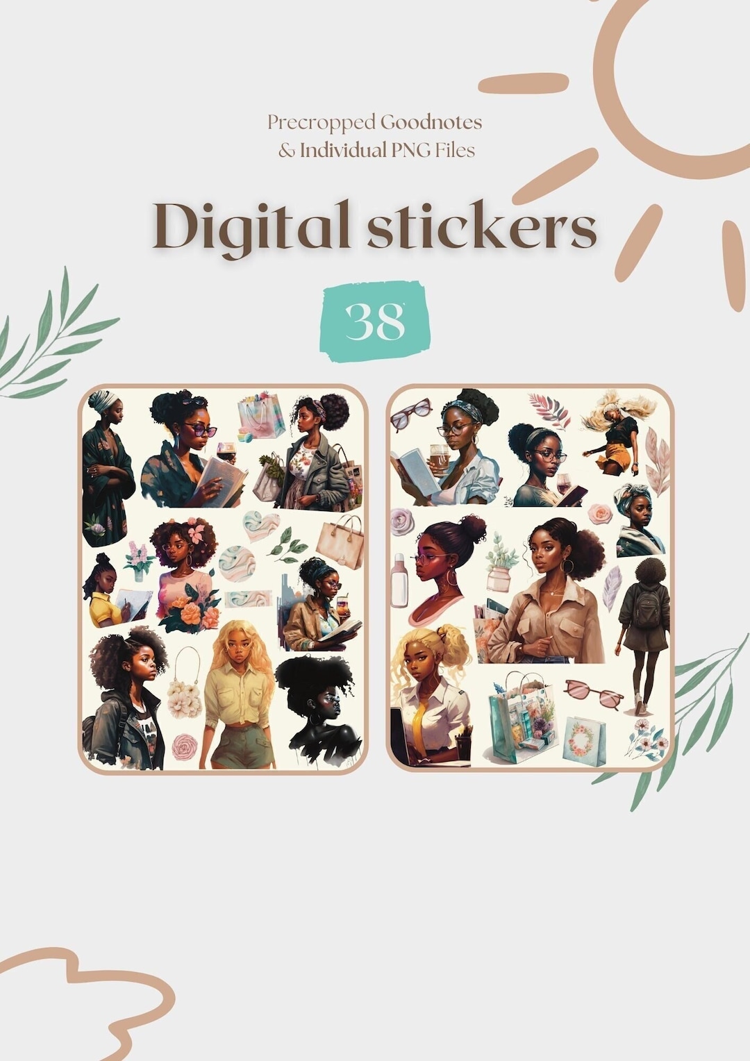 Digital Planner Stickers | Black Girl Stickers | Goodnotes Stickers ...