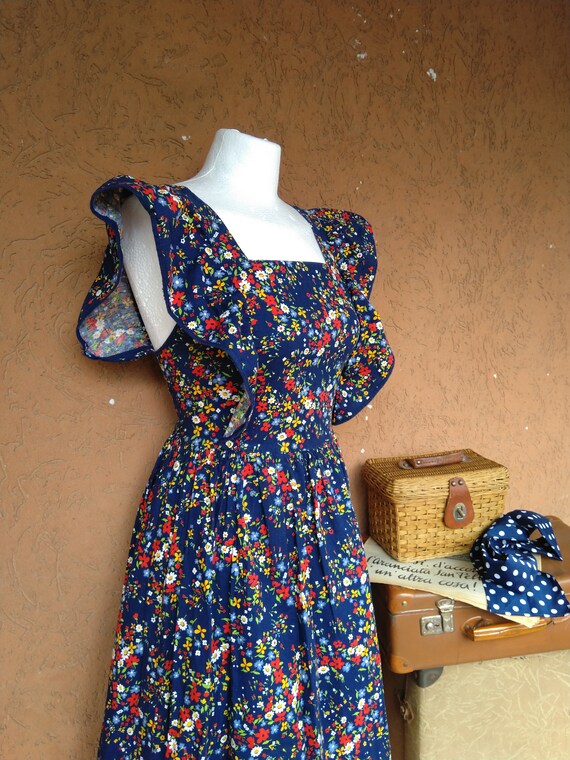 70s dress, handmade in liberty patterned cotton -… - image 3