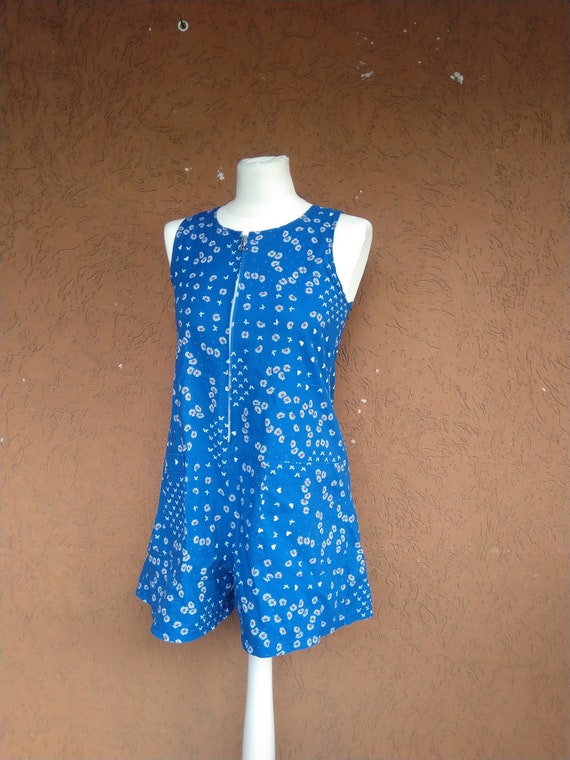 60s playsuit in cotton with flowers, hearts and b… - image 1