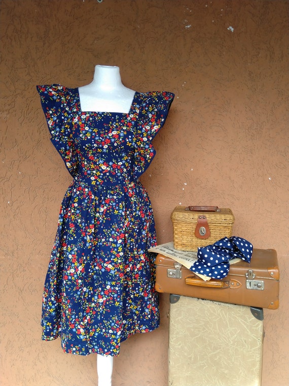 70s dress, handmade in liberty patterned cotton -… - image 1