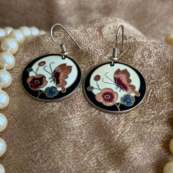 Vintage cloisonne Earrings, Floral earrings, unique gift