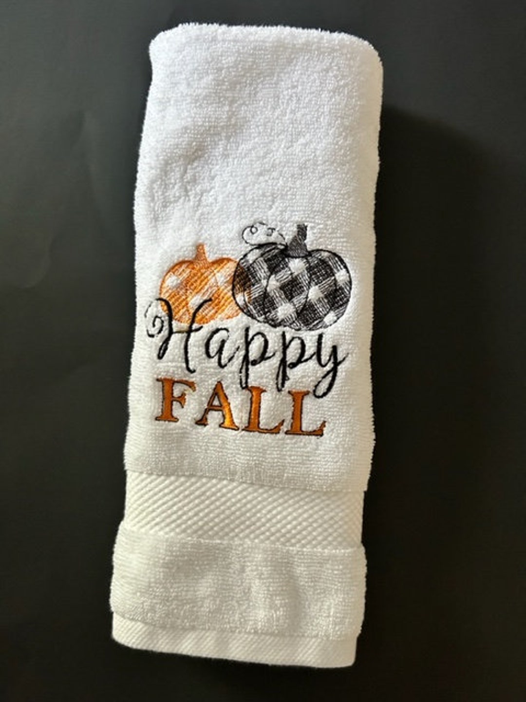Embroidered Hand Towel, Fall Hand Towel, White Embroidered Hand Towel